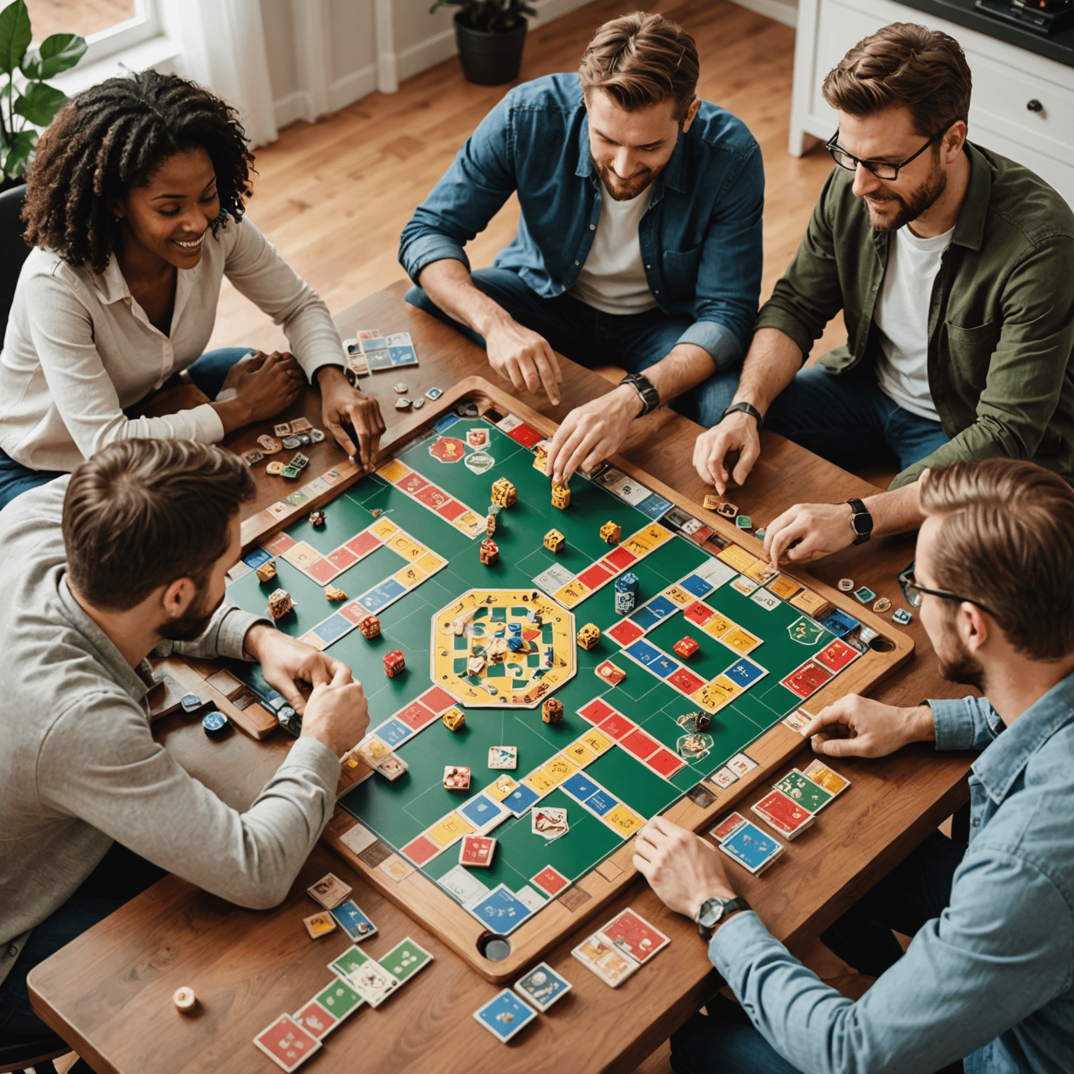 A group of people playing various board games, focusing on strategy and cognitive skills