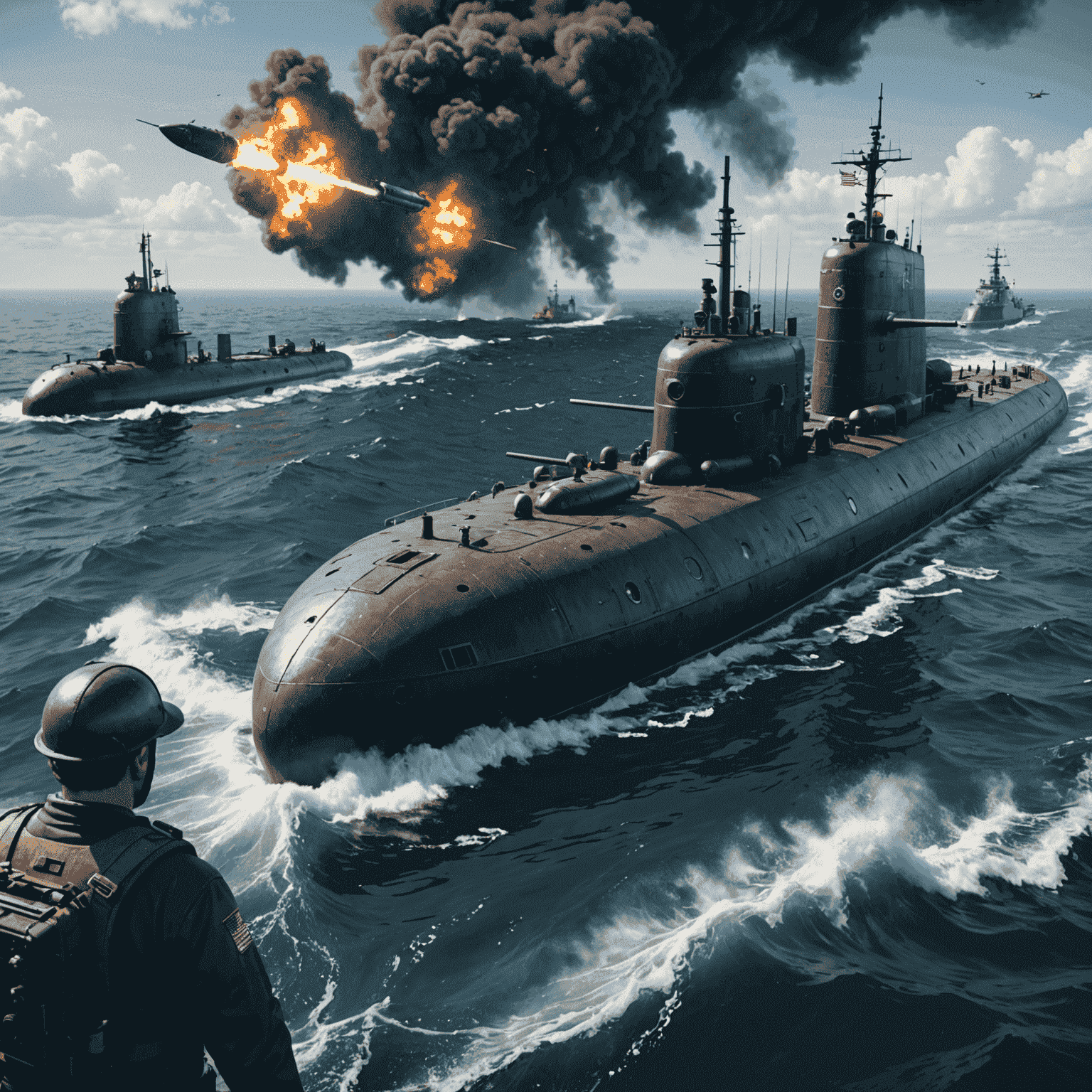 A real-time submarine warfare game with team-based play and role cards